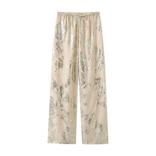 Dreamofthe90s Metallic Drawstring pants in gold image 1