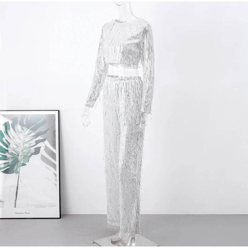 Tassel Sequin set in white