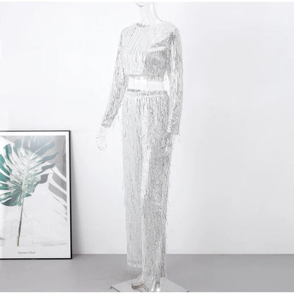 Tassel Sequin set in white
