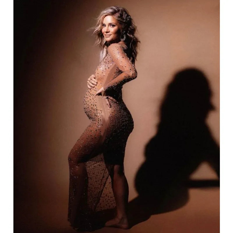 mesh maxi dress in coffee color