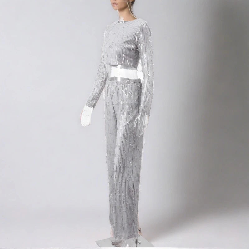 Silver Sequin Tassel 2 Piece Set