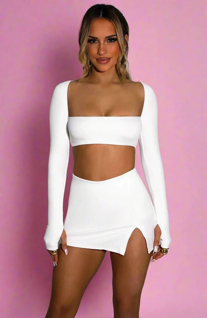 White Long Sleeve Crop Top set