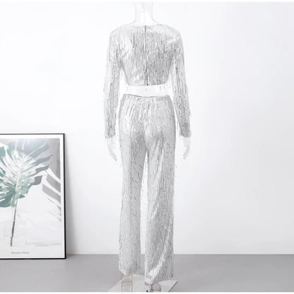 White Sequin tassel pant set