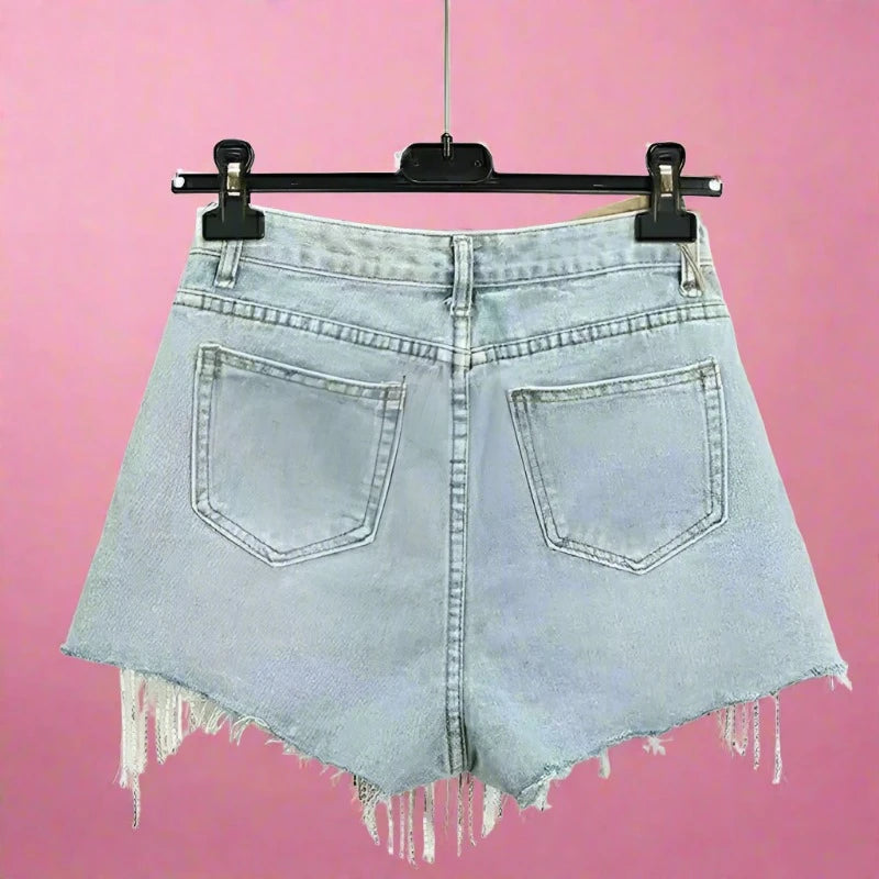 Denim Tassel Embellished Dreamofhte90s Shorts