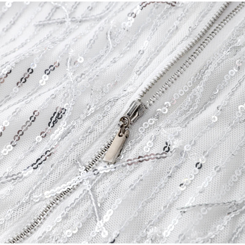 Zipper closure tassel sequin