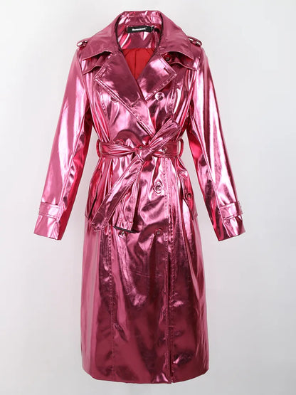 Long Metallic Trench Coat in pink