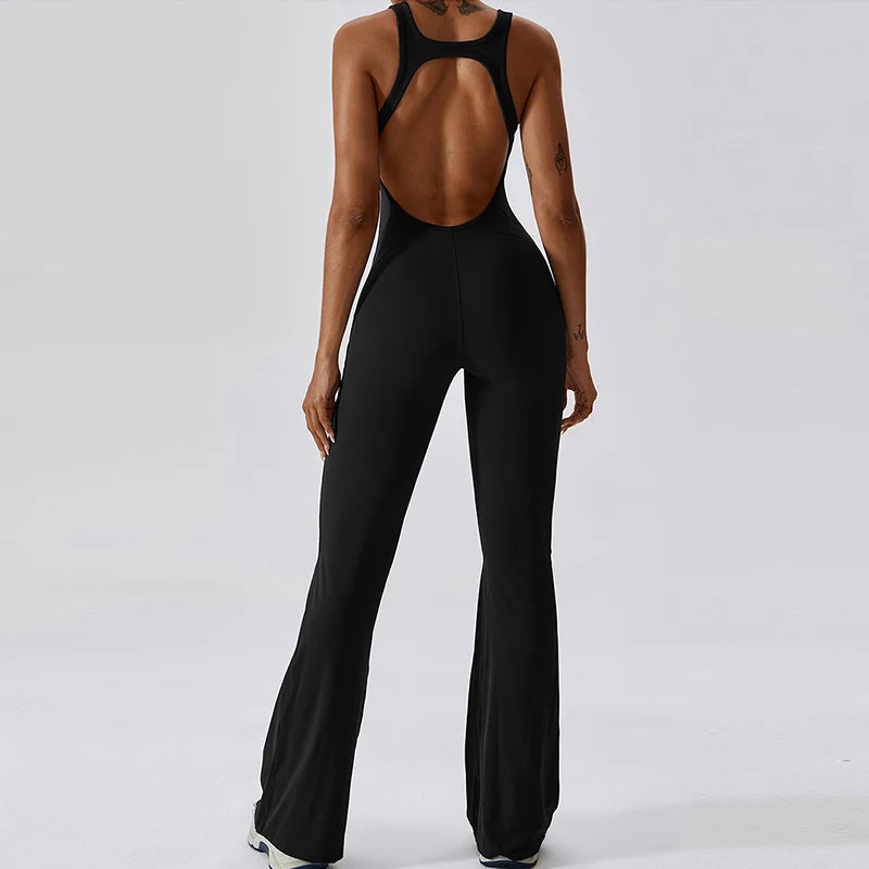 V Scrunch Butt Flare Black Jumpsuit 