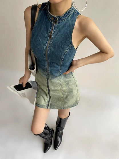 Zipper Denim Mini Dress