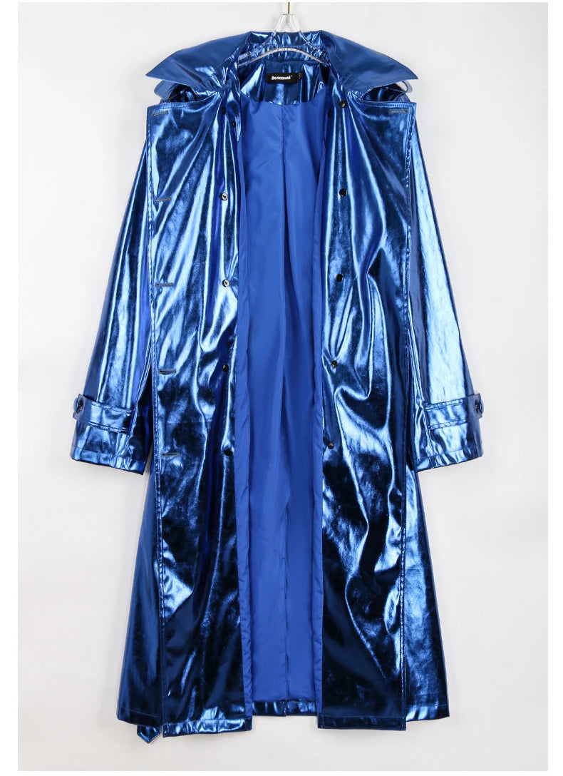 Dreamofthe90s Metallic Blue Long trench Coat