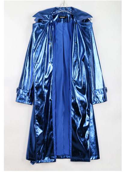 Dreamofthe90s Metallic Blue Long trench Coat