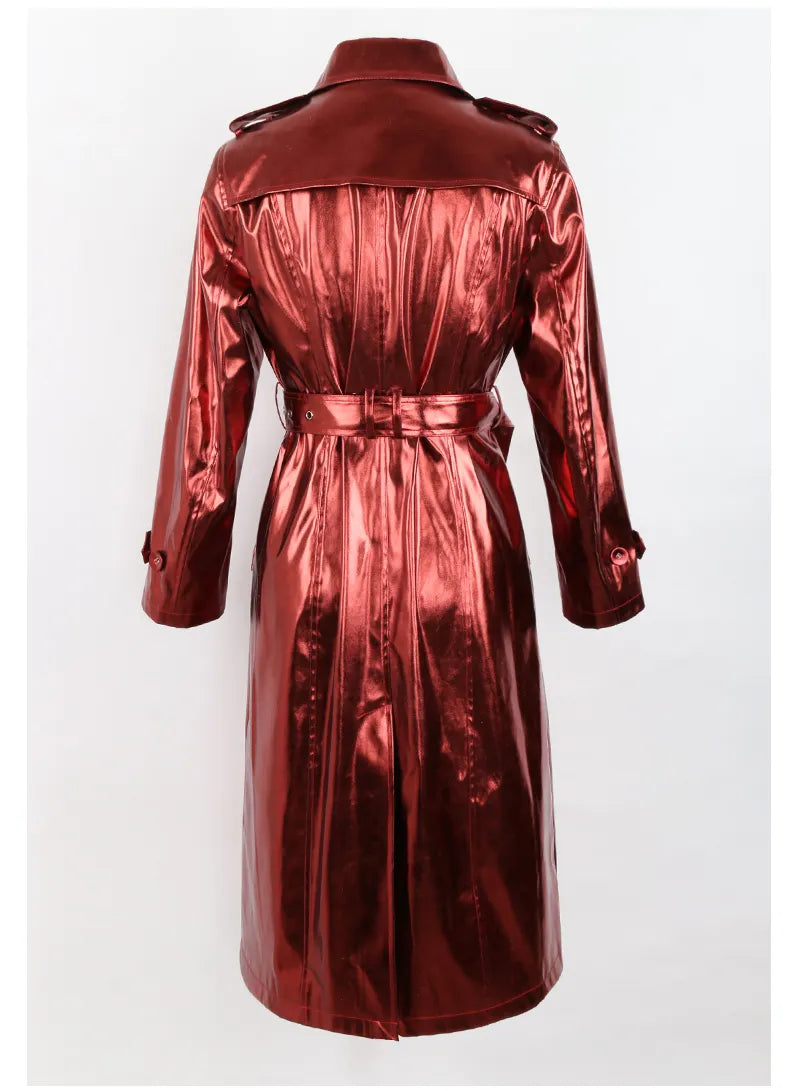 Brown Faux Leather Trench Coat 