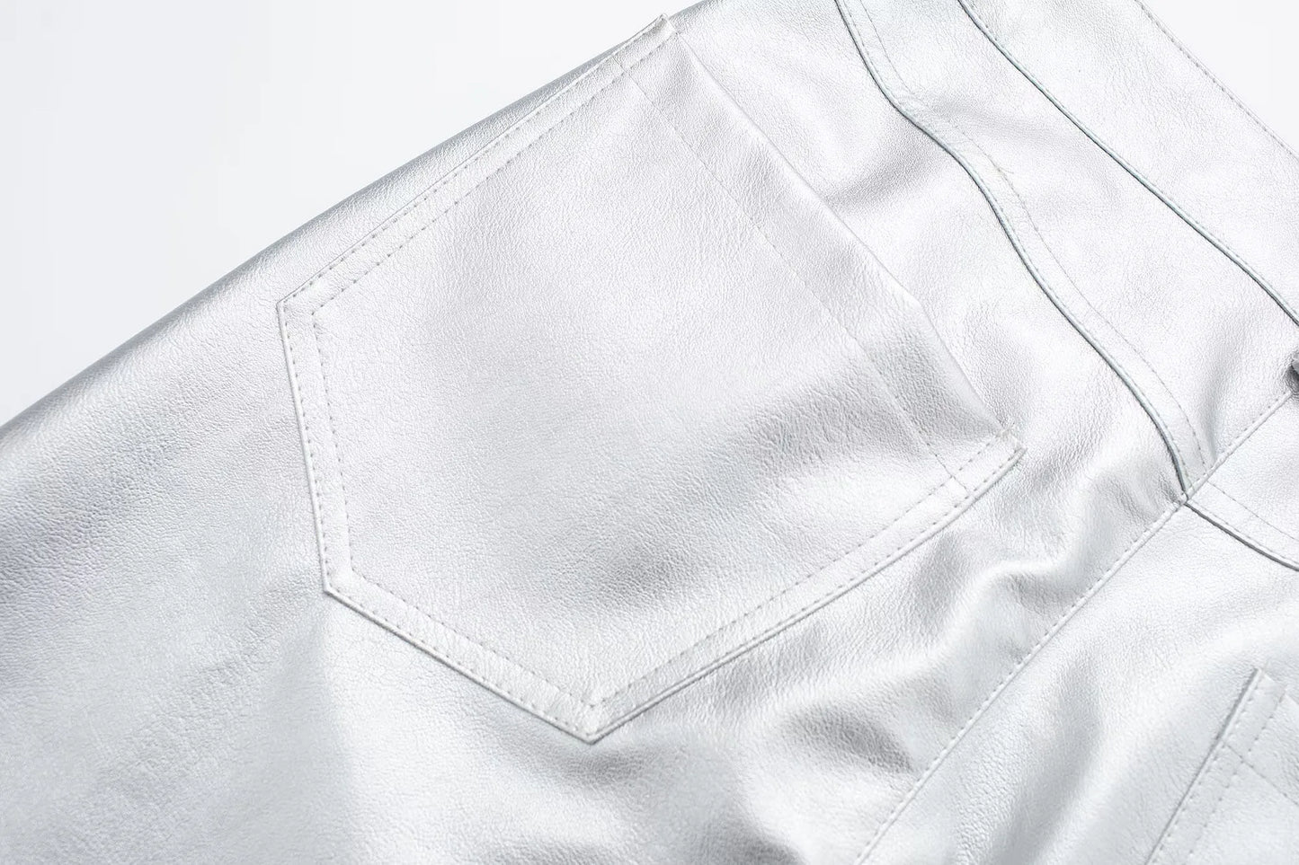 Metallic silver pants back pockets