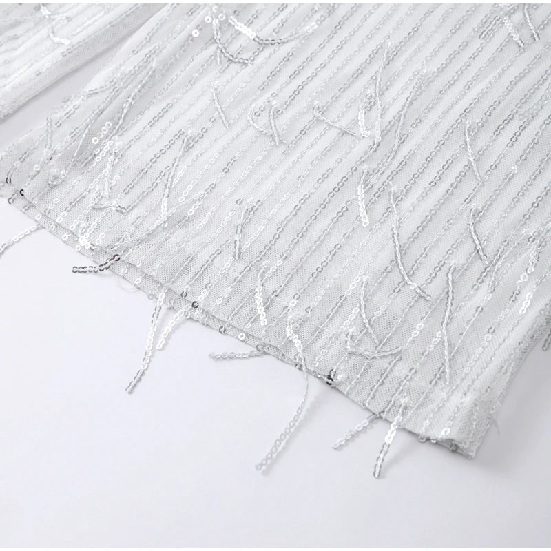 White Sequin Tassel Set