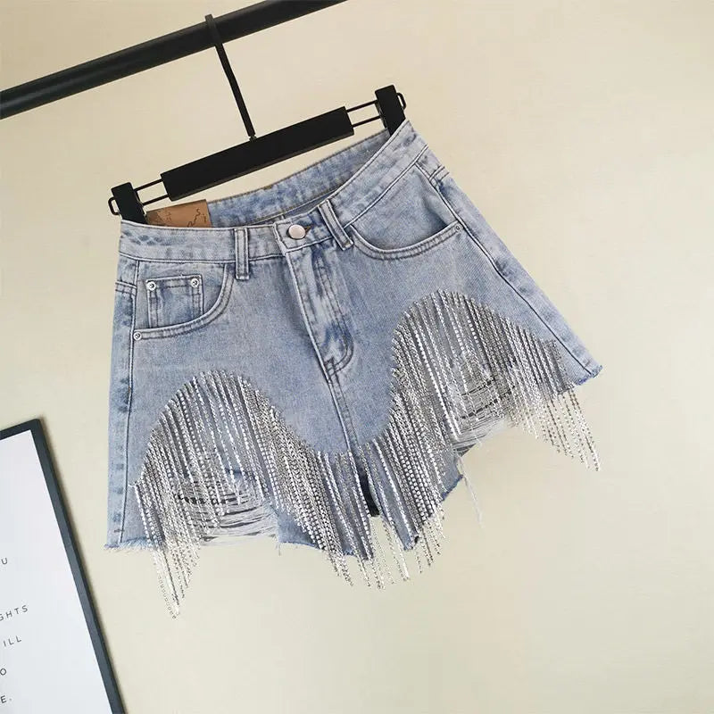 Dreamofthe90s Tassel Diamond Denim Shorts