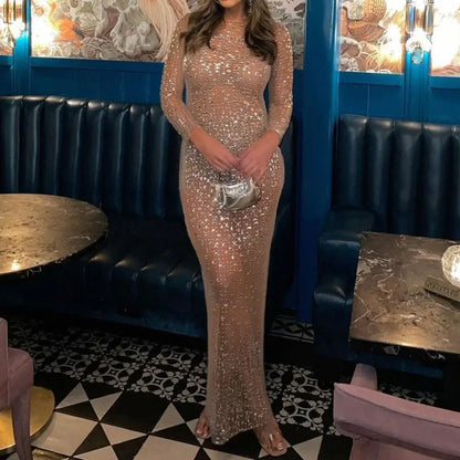 Coffee Glitter Maxi Dress