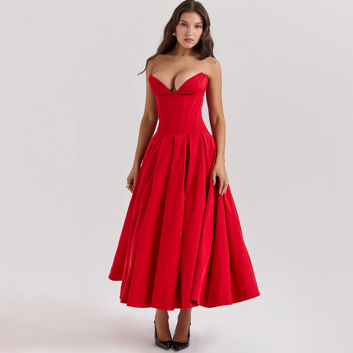 Red Corset Midi Dress