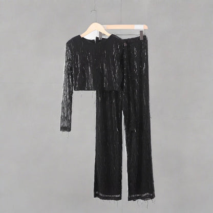 Tassel Sequin Suit in Black