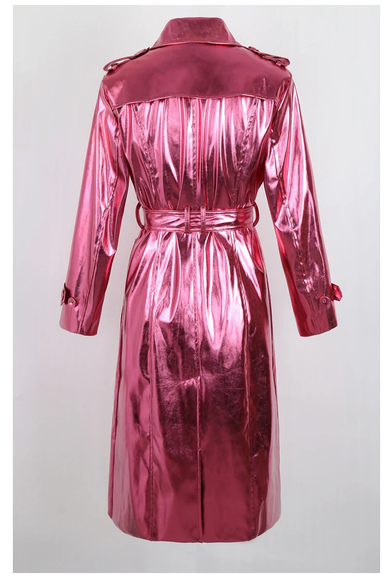 Pink Metallic Dreamofthe90s Long Coat with belt