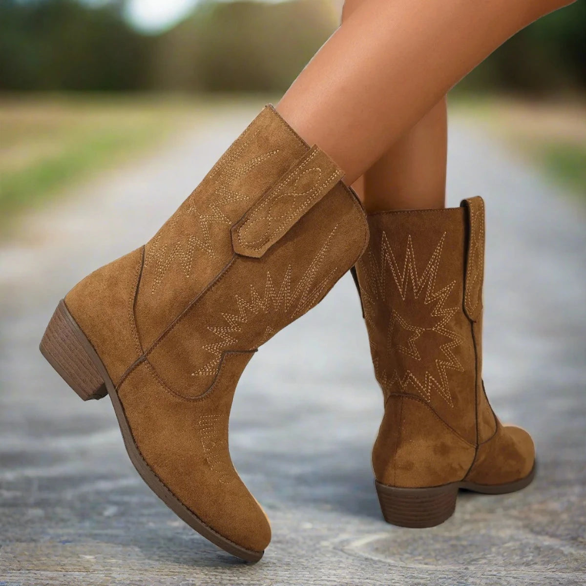 Western Ankle Boots in Brown