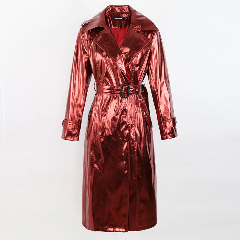 Metallic Trench Coat in Brown