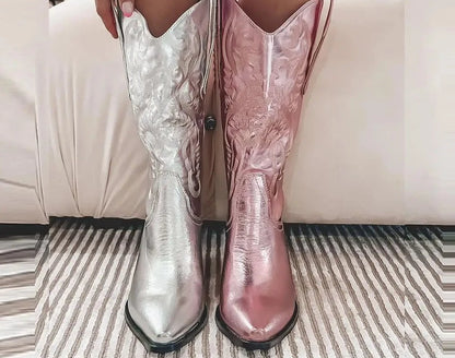 Mid Calf Cowboy Boots Metallic