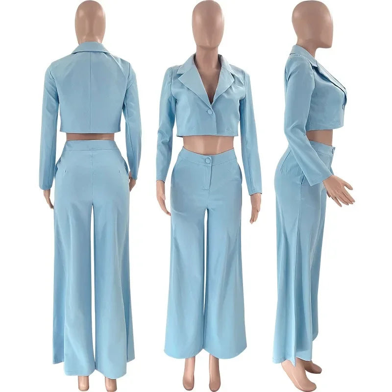 Cropped Sky Blue Blazer Set