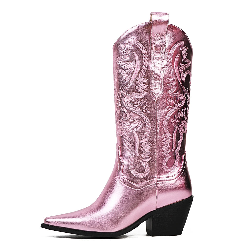 Metallic Dreamofthe90s Cowboy Boots at Mid Calf length