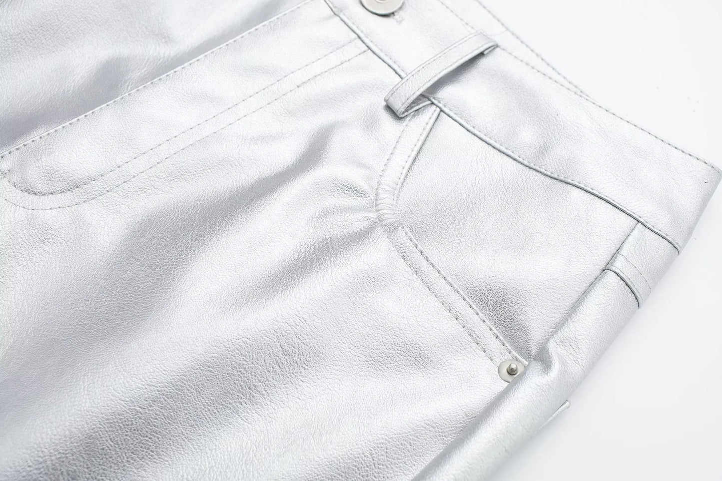 Low rise silver metallic pants