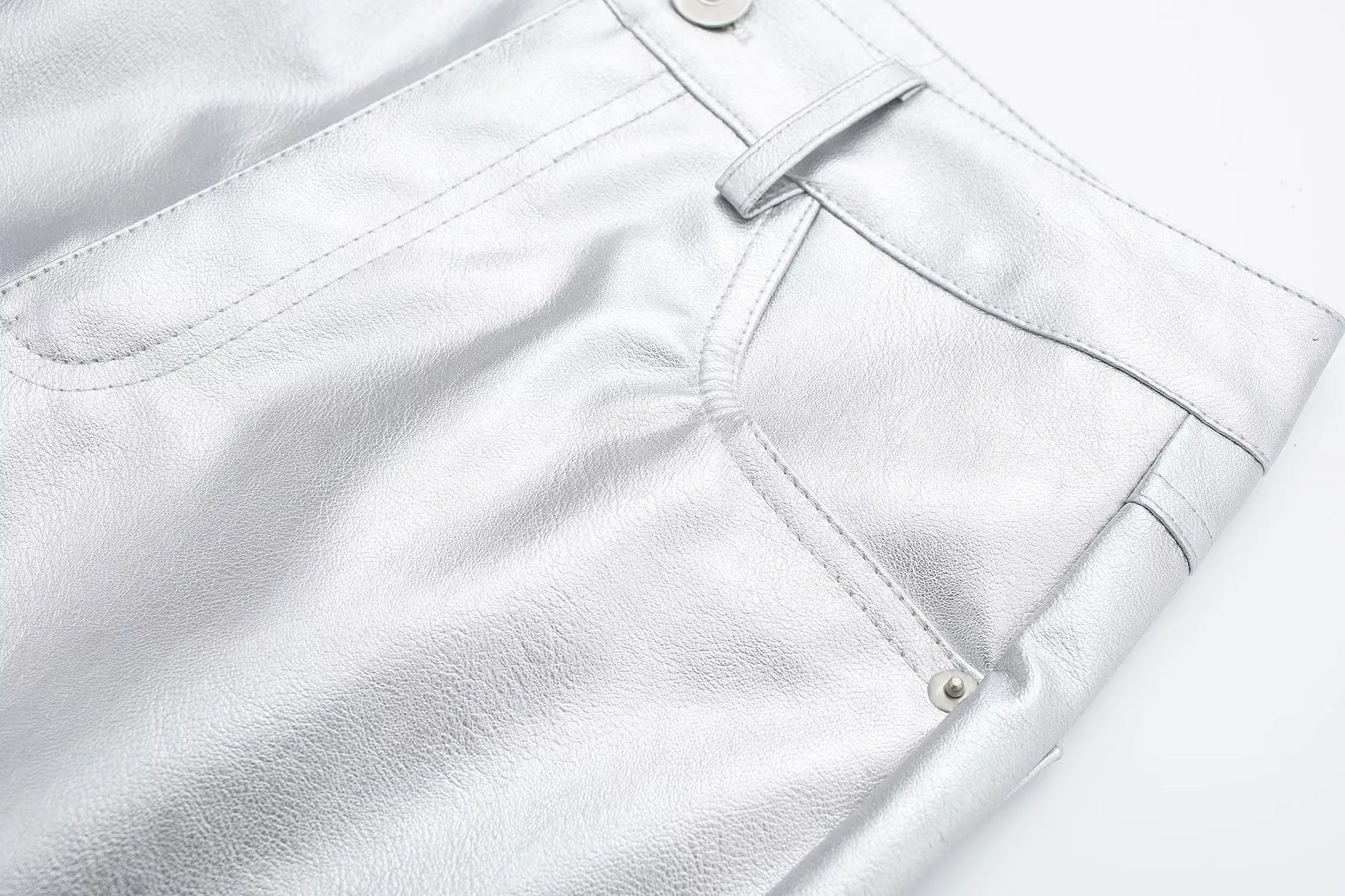 Low rise silver metallic pants