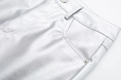 Low rise silver metallic pants