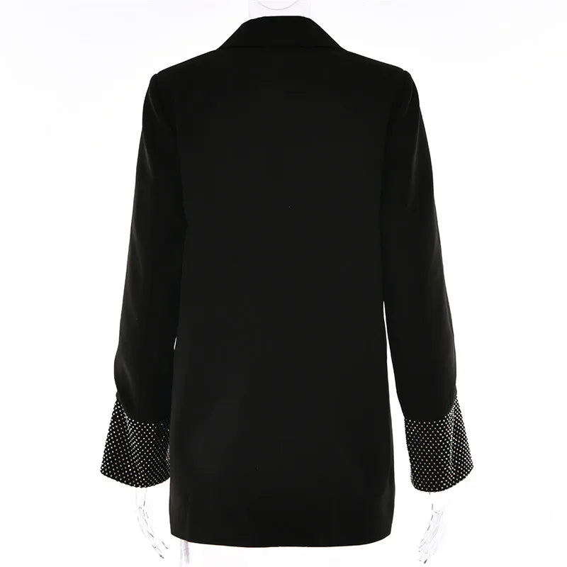 Black Rhinestone Cuff Blazer