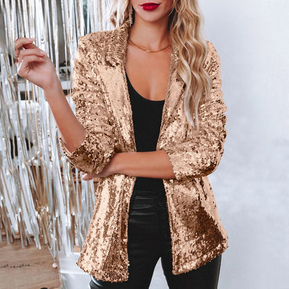 Womens Sequin Blazer in Gold