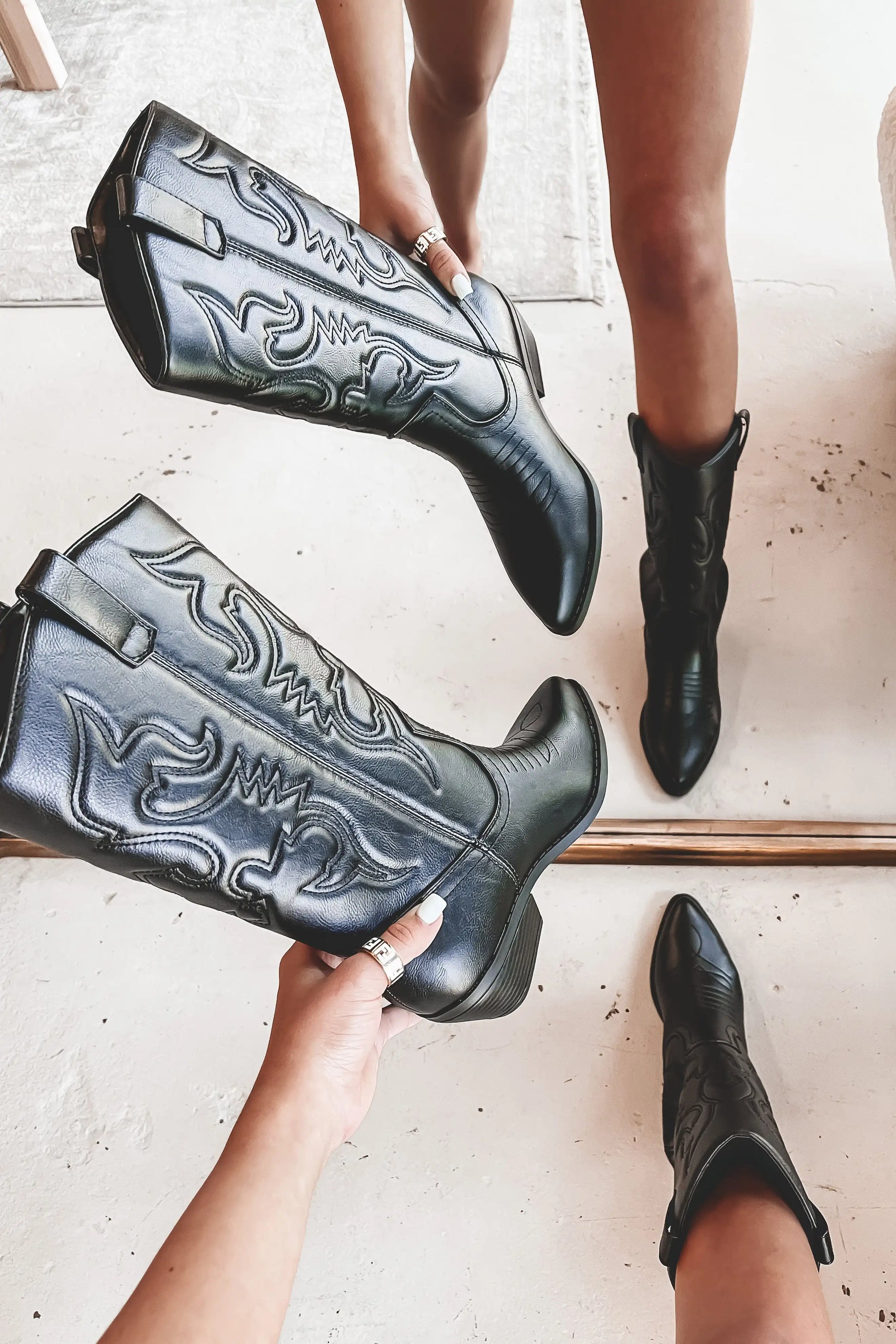 Metallic Mid Calf Cowboy Boots Dreamofthe90s 