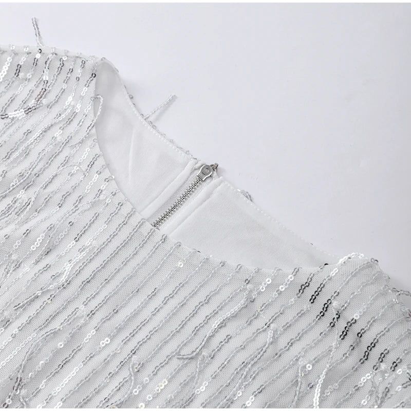 White Tassel Sequin Pant Set