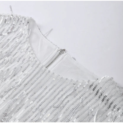 White Tassel Sequin Pant Set