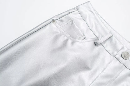 Silver metallic pants for women 