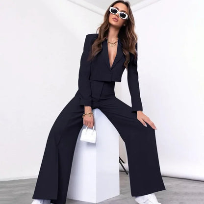 Navy Cropped Blazer Bell Bottom Set