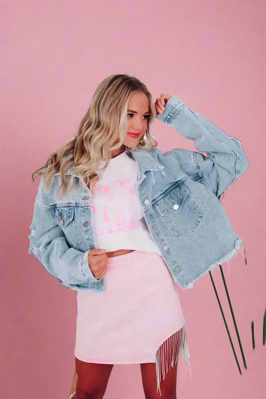 Blue Denim Jacket with Fringe