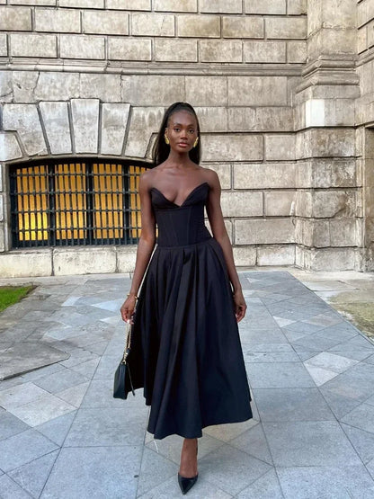 Black Corset Midi Dress