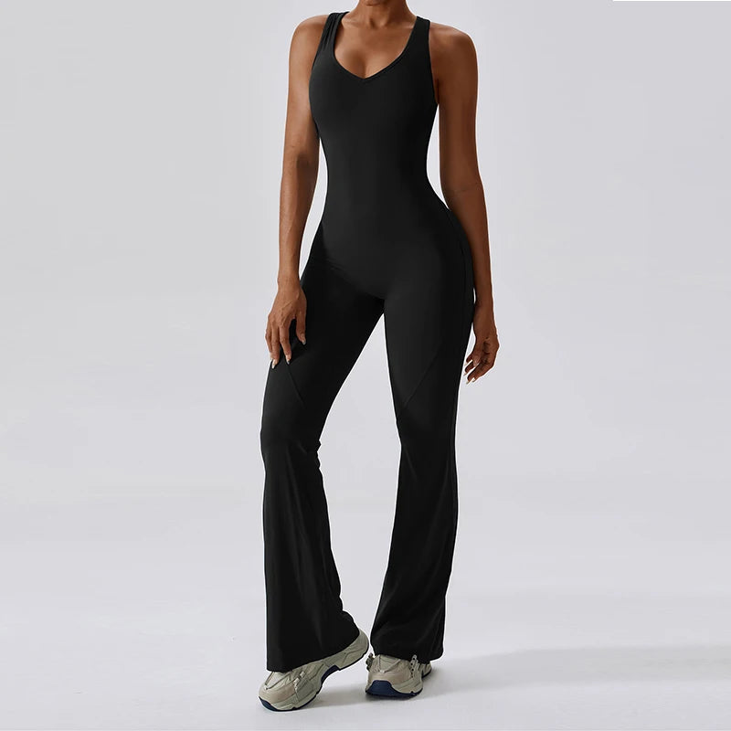 V Scrunch Flare Jumpsuit