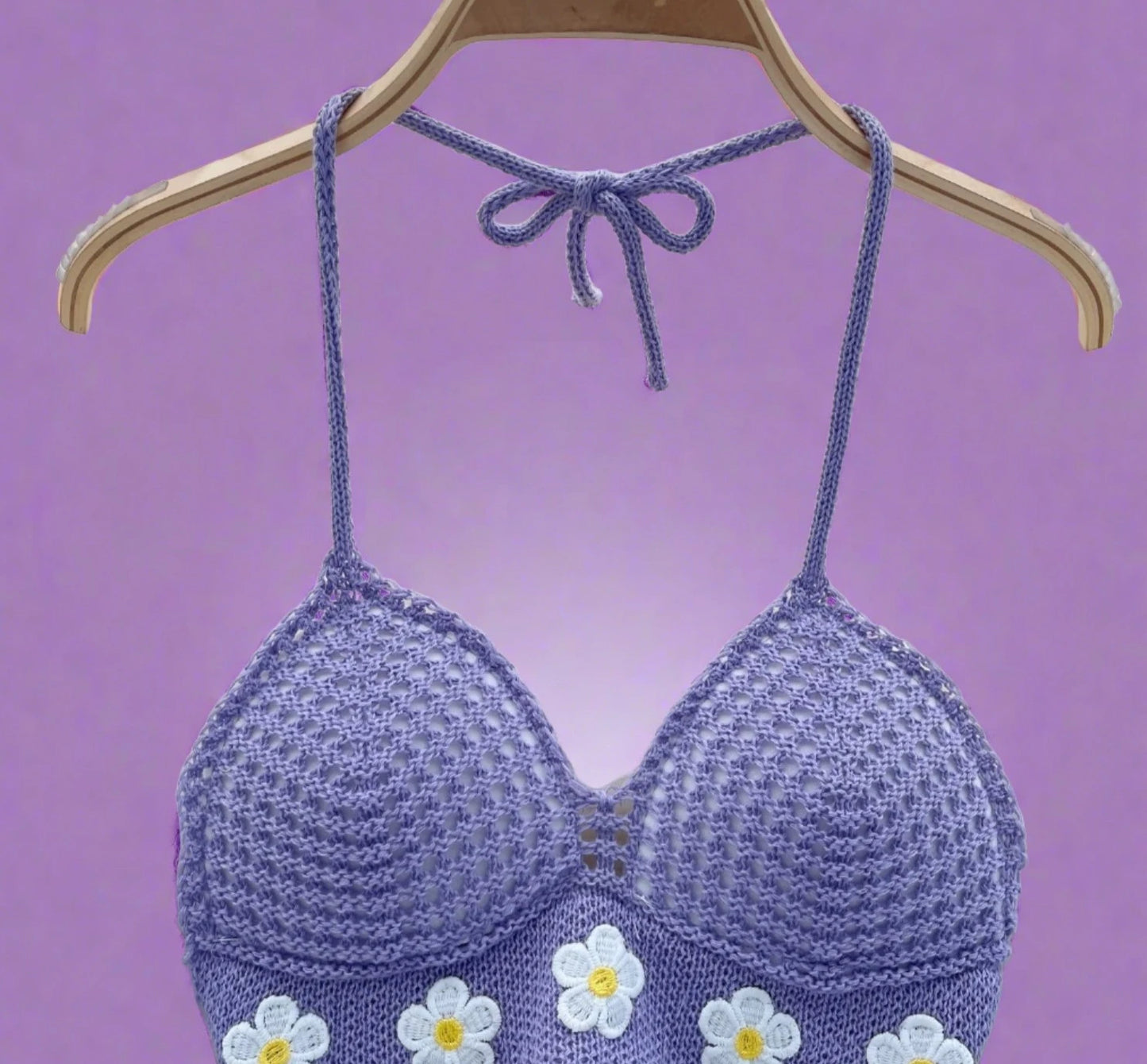 Knitted Floral Halter Top