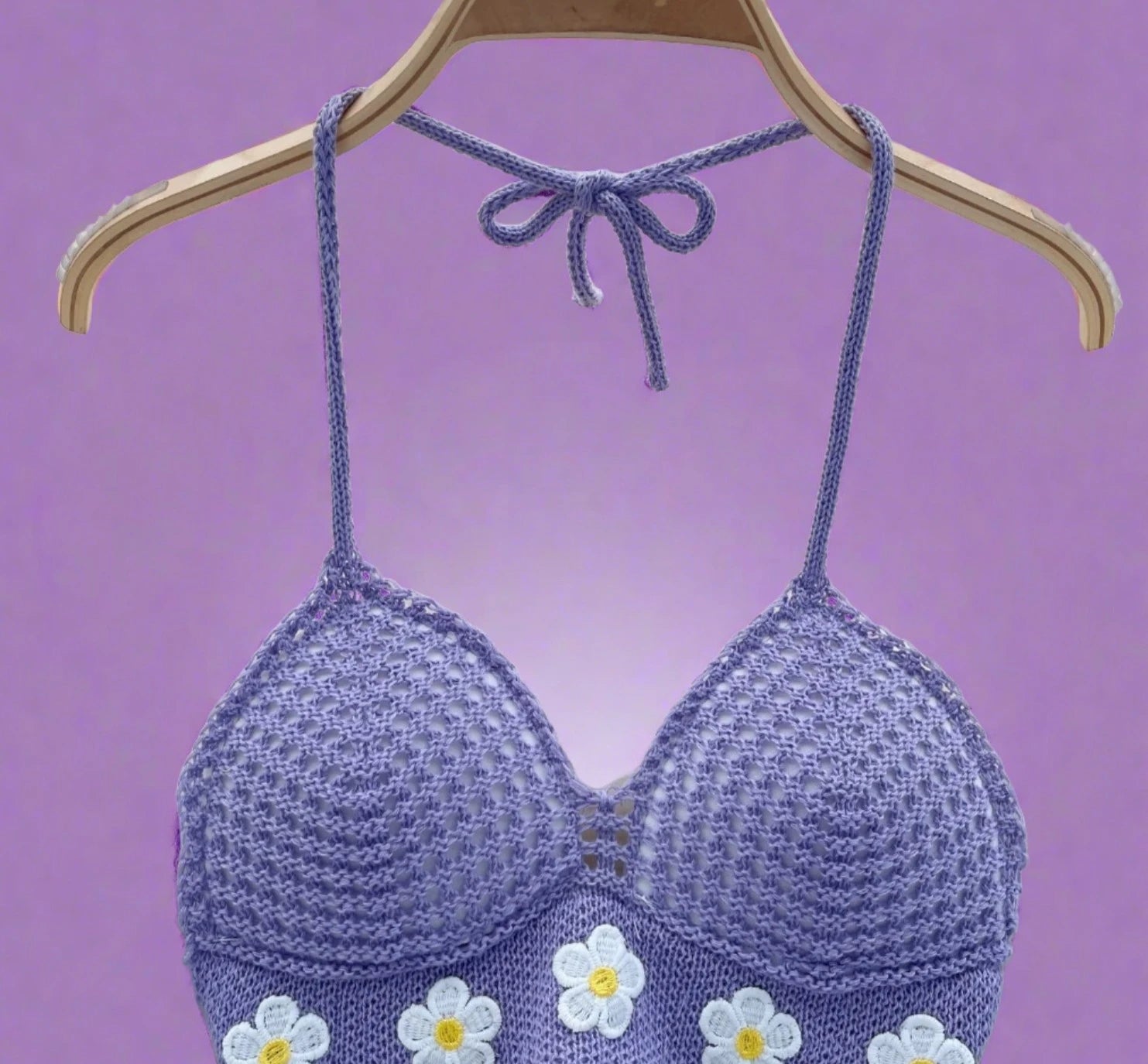 Knitted Floral Halter Top