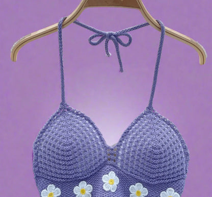 Knitted Floral Halter Top