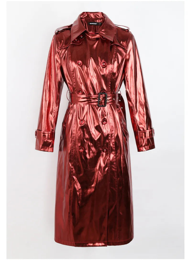 Faux Brown Leather Trench Coat