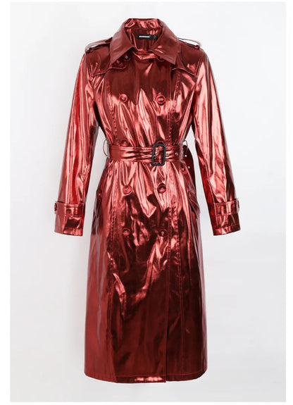 Faux Brown Leather Trench Coat