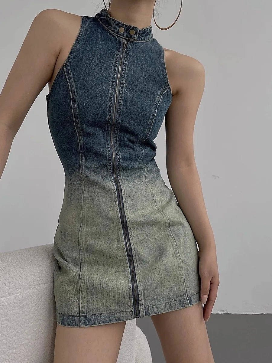 Zipper Denim Dress for Women