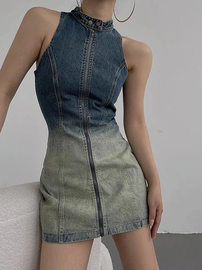 Zipper Denim Dress for Women