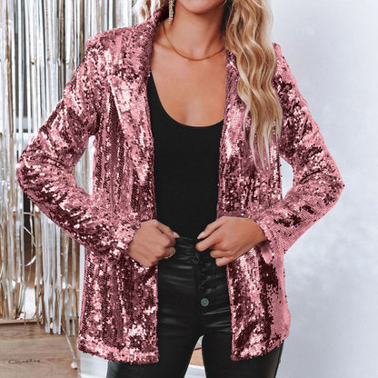 Pink Open Closure Sequin Blazer