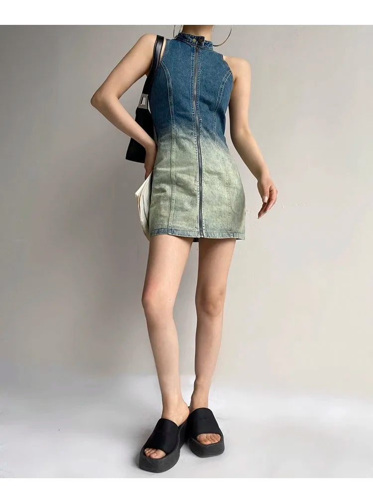 Turtleneck Collar Denim Dress