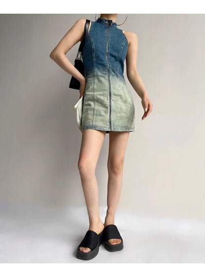 Turtleneck Collar Denim Dress